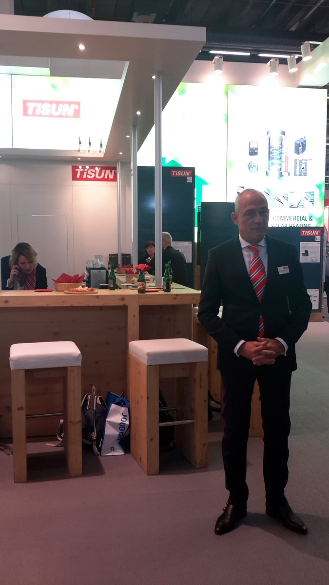 SolarHeat_EU's tweet photo. #ESTIF visiting now @TiSUNenergy stand at #ISH17 - Chatting with CEO Welling after an intense #SolarThermal day! https://t.co/YRQm0op4fS