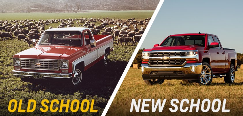 ChevyTrucks's tweet image. Got the job done then. Gets the job done now. #Silverado #OldSchool #NewSchool #TBT
