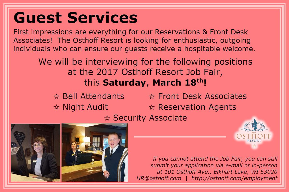 OsthoffJobs's tweet photo. Do you have excellent guest service &amp; communication skills? Then our Guest Services roles might be the perfect fit! https://t.co/lQmElw8yeG https://t.co/fMJBHBKX78