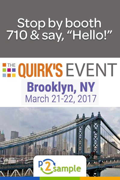 P2Sample's tweet photo. #QuirksEvent Brooklyn-meet #P2Sample booth 710-150+ countries-20m+ proprietary panelists-schedule a chat? nelson@p2sample.com #MRX @quirksMR https://t.co/qC9ZrzzjaG