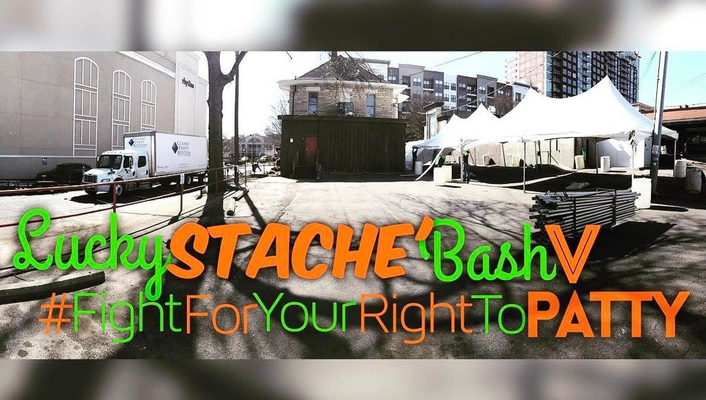 TinRoofNash's tweet photo. The built out has begun!! Tomorrow will be FKN NUTTS!!!!! #LuckyStacheBash5 #FightForYourRightToPATTY #Juvenile #We… https://t.co/gQGet5XYp2