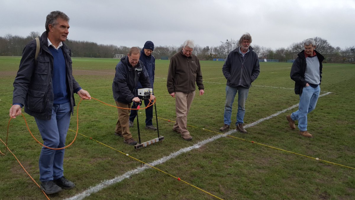 NewForestArch's tweet photo. Time for some practical demonstration of resistivity &amp; hands on training 4 our #community groups on nearby football pitch What lies beneath? https://t.co/rTki3luHzJ