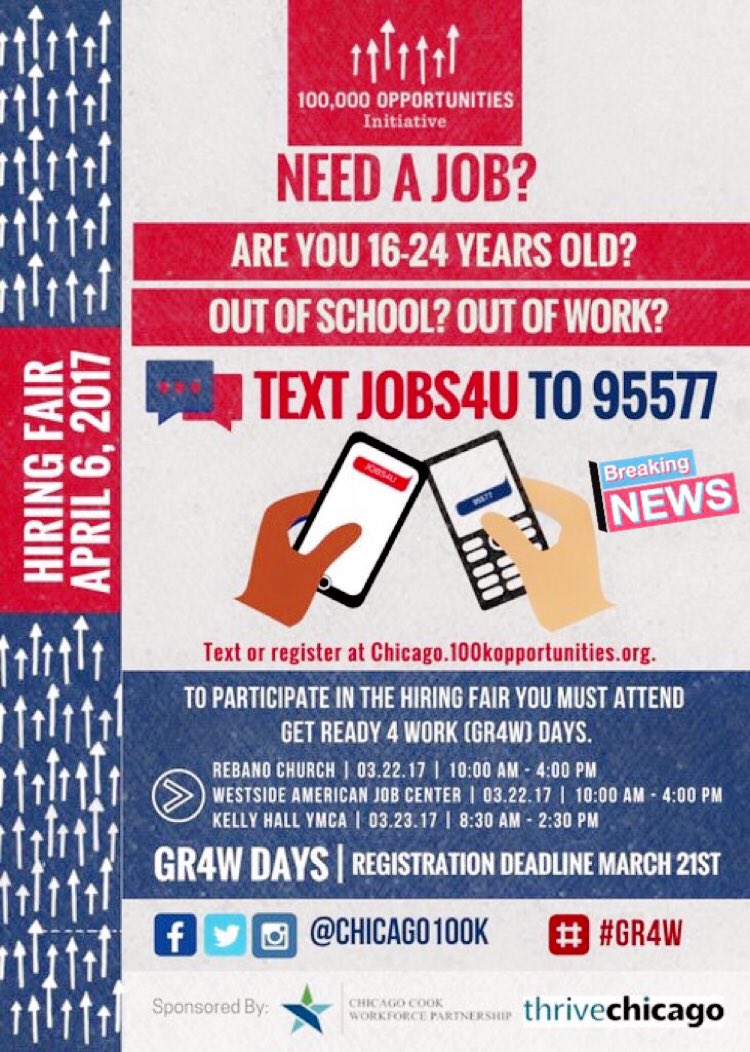 Chicago100k's tweet photo. Chi100k: Attend #GetReady4Work day + earn a spot to interview w/ companies at our Event on April 6 @chancetherapper
https://t.co/5oJNbR3IXz https://t.co/oCnlEpeDo5
