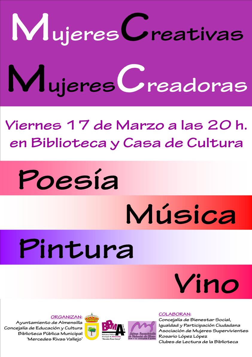 Viernes 17 de marzo a las 20 h, "Mujeres Creativas, Mujeres Creadoras" en <a href="/biblioalmensi/">Biblioteca de Almensilla</a> y Casa de Cultura de #Almensilla <a href="/AytoAlmensilla/">Ayto Almensilla</a>.