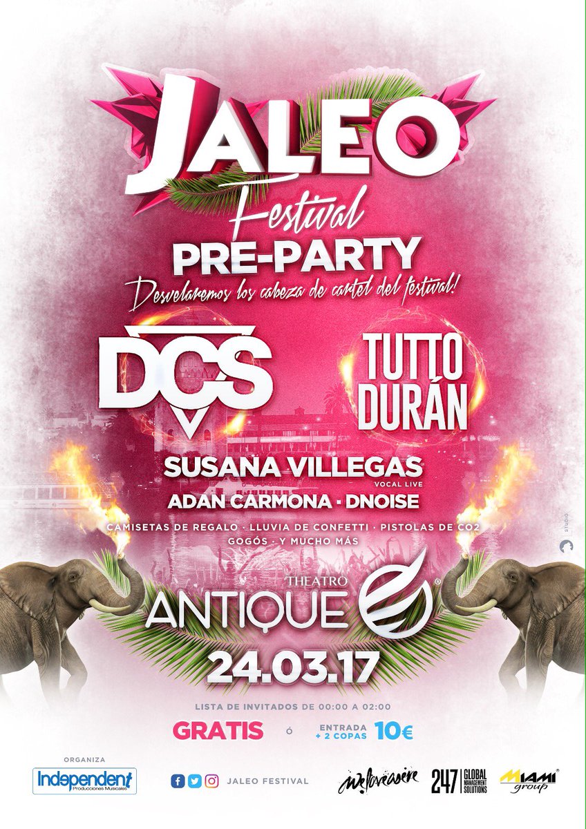 IndepProdMus's tweet image. Súper Prefiesta de @JaleoFestival en @AntiqueTheatro #Sevilla 
24 MARZO 
#QueremosJaleo entra gratis por lista de @miamigroup25 

No faltes!