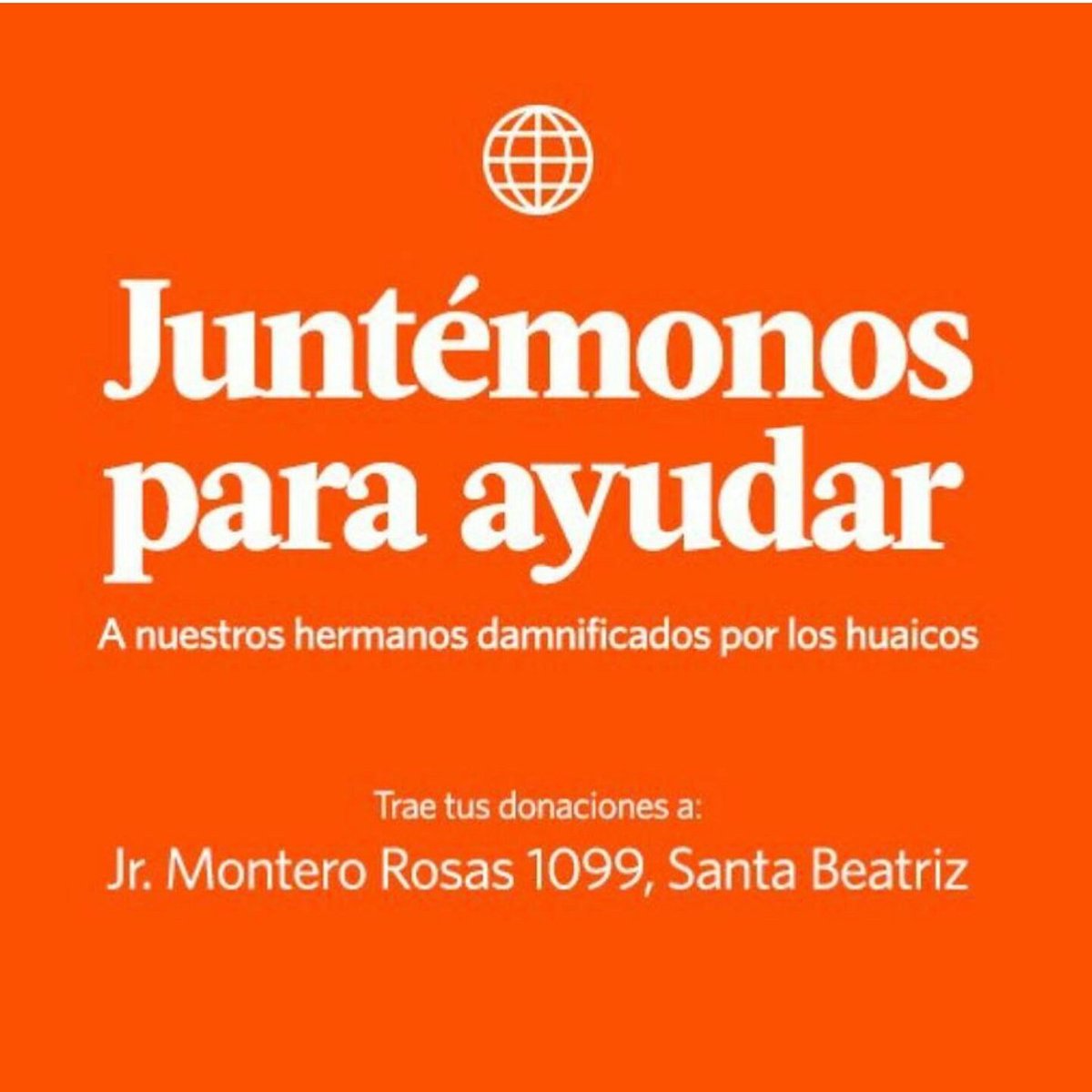 PalomaFiuza_1's tweet photo. Ayudemos a todos los damnificados por los huaicos. Unidos todos podemos lograrlo.💪
Lleva donaciones a:
Jr. Montero Rosas 1099. Santa Beatriz https://t.co/8hOZ9uoXY5
