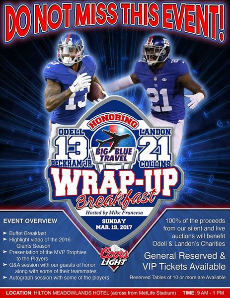 BigBlueTravel's tweet photo. 3 Days until the legendary GIANTS WRAP UP BREAKFAST! LIMITED TICKETS AVAILABLE! More information at https://t.co/2vmdYc6idb ! https://t.co/LZpSNXVFQ6