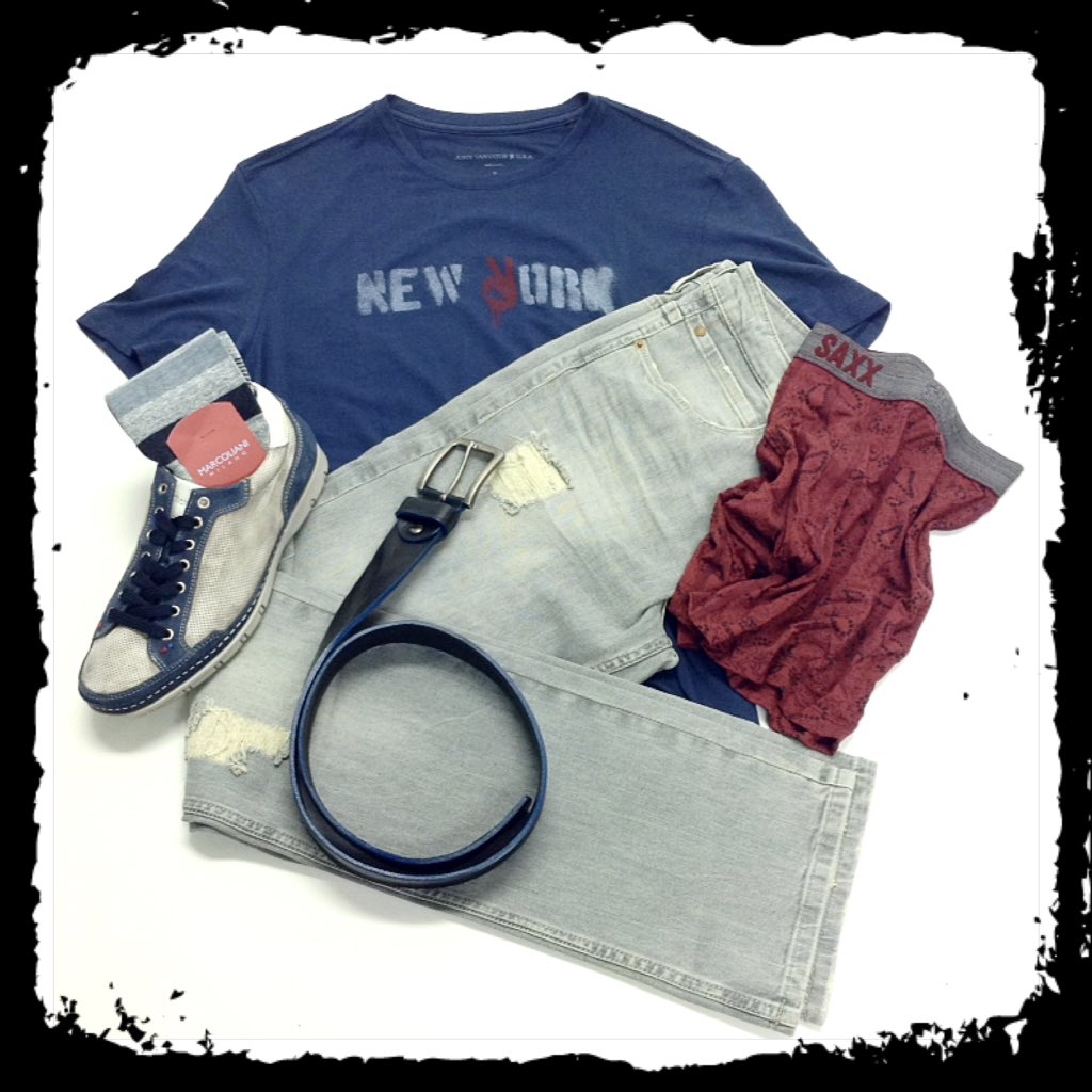 Robert_Simmonds's tweet photo. Love it! @johnvarvatos #tshirt #BossOrange #denim @saxxunderwear #underwear @RonWhiteShoes #sneakers #marcoliani #socks #belt #benchcraft https://t.co/2HC00407CP