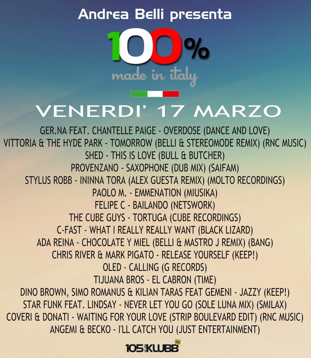 mark_pigato's tweet photo. Domani sera,#105indaklubb,#radio105,#andreabelli,#100%made in Italy,#keeprecords,#dinobrown,#chrisriver &amp; #MarkPigato -#releaseyourself https://t.co/jAokztUfQ8