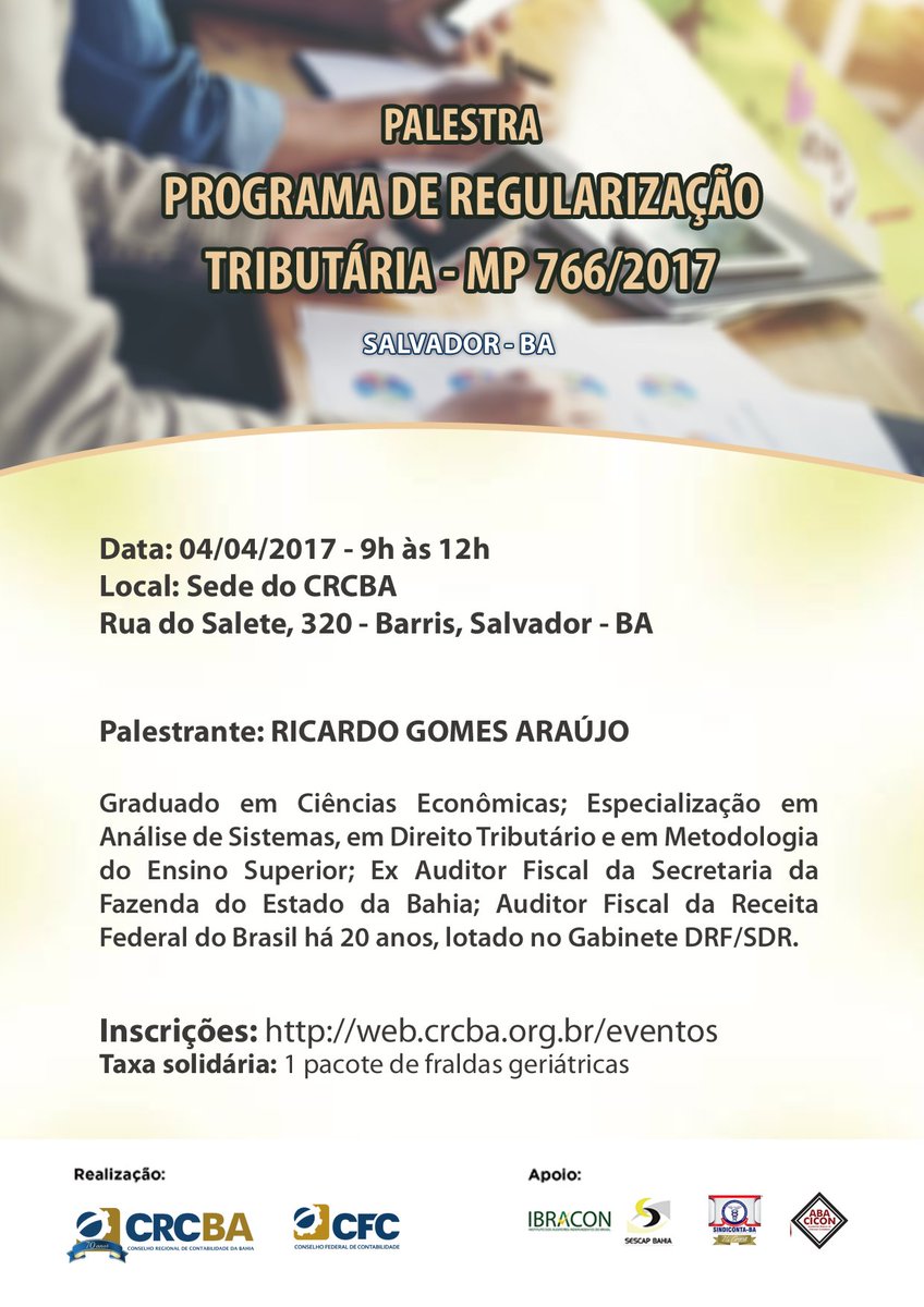 crcbahia's tweet photo. Realize a sua inscrição através do link: https://t.co/xUiafd4zbM
#palestra #CRC #CRCBA #CFC #Contabilidade #Salvador https://t.co/qbQDHAEDph