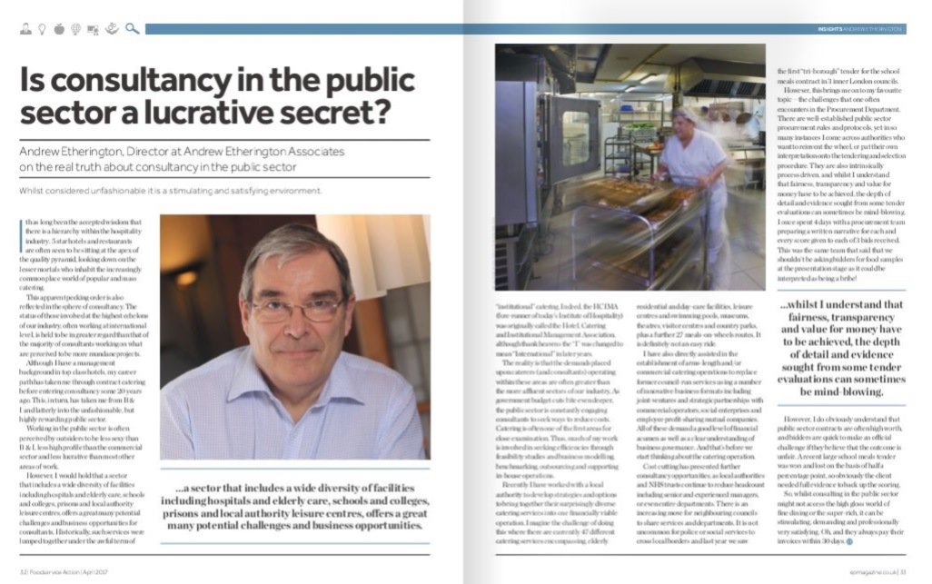 EPmagazineuk's tweet photo. Is consultancy in the public sector a lucrative secret? Andrew Etherington @CateringAdvisor #FoodServiceAction https://t.co/IrJR38Thcx https://t.co/MuchSMgJPy