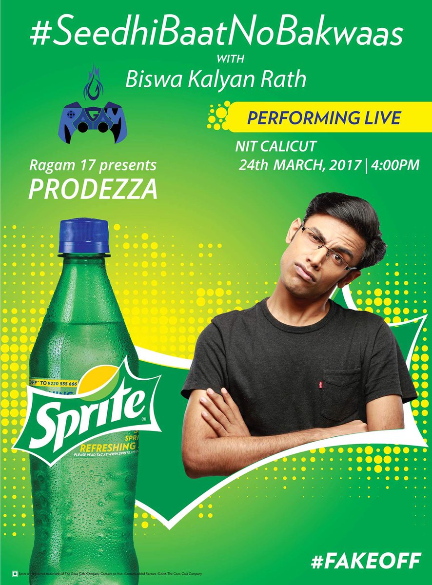 ragamnitc's tweet image. Sometimes everyone needs a little remind to take things easy. Let Biswa do it for you,this #Ragam17.
#Sprite #FakeOff #SeedhiBaatNoBakwaas