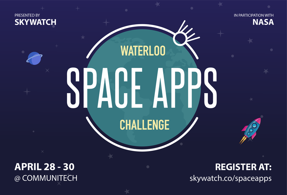 djagula's tweet photo. It's back! We're looking for mentors, sponsors, and participants: https://t.co/BjamWbjD72 @SkyWatchApps @spaceapps @Communitech https://t.co/dmqqC8eg97