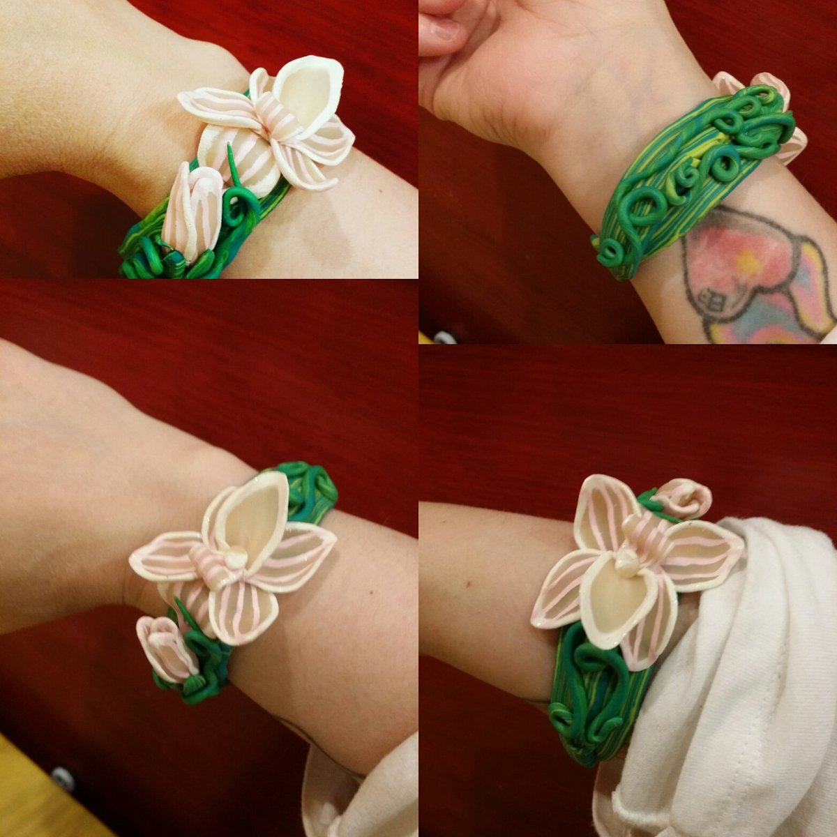 jasmine_violets's tweet photo. Inspired by Christy Friesen design, I kicked it up a notch, 😉 poly clay orchid bracelet https://t.co/wFlfQ3jJy2