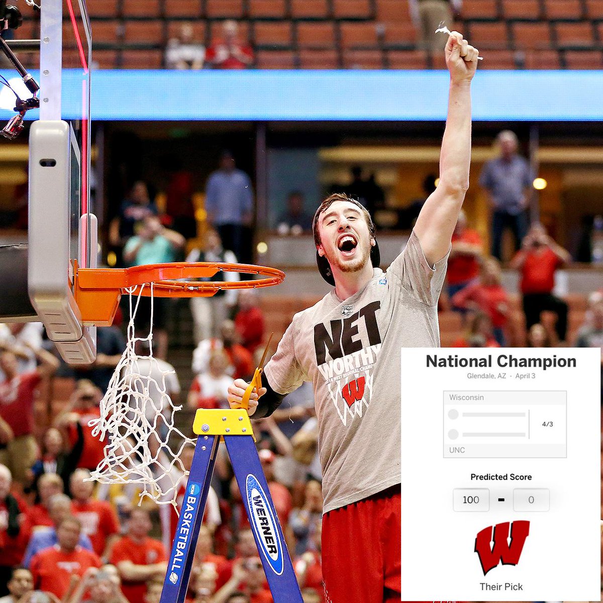 SportsCenter's tweet image. Former Badger Frank Kaminsky has Wisconsin beating UNC in his Tournament Challenge bracket ... by, uh, a lot. bit.ly/2nJsoXF