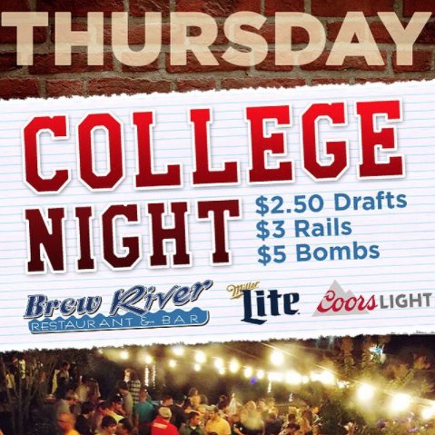 BrewRiver's tweet photo. Gather your crew! Thursday Night = College Night #BrewRiver #CollegeNight #ThirstyThursday https://t.co/UFxhtFpVKn