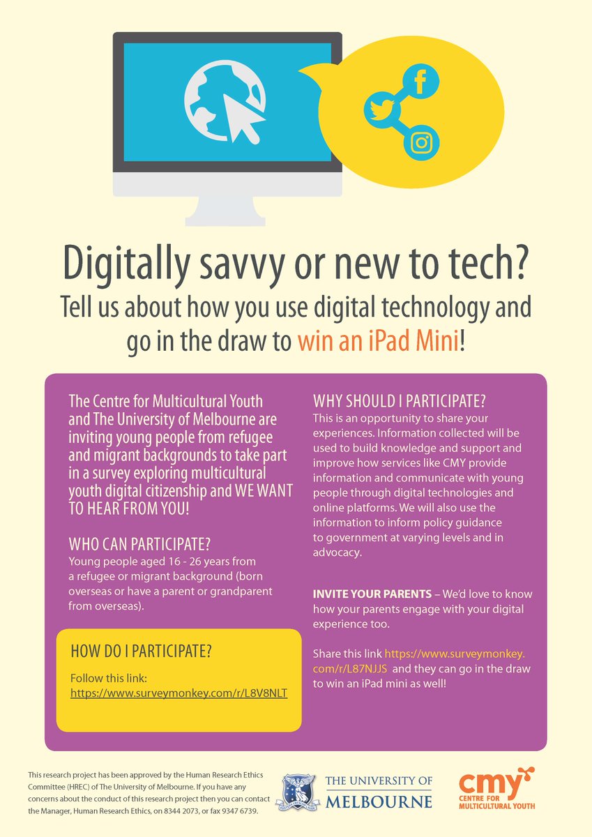 We are inviting youth from refugee &amp; migrant backgrounds to take part in survey exploring multicultural youth digital citizenship. Please RT