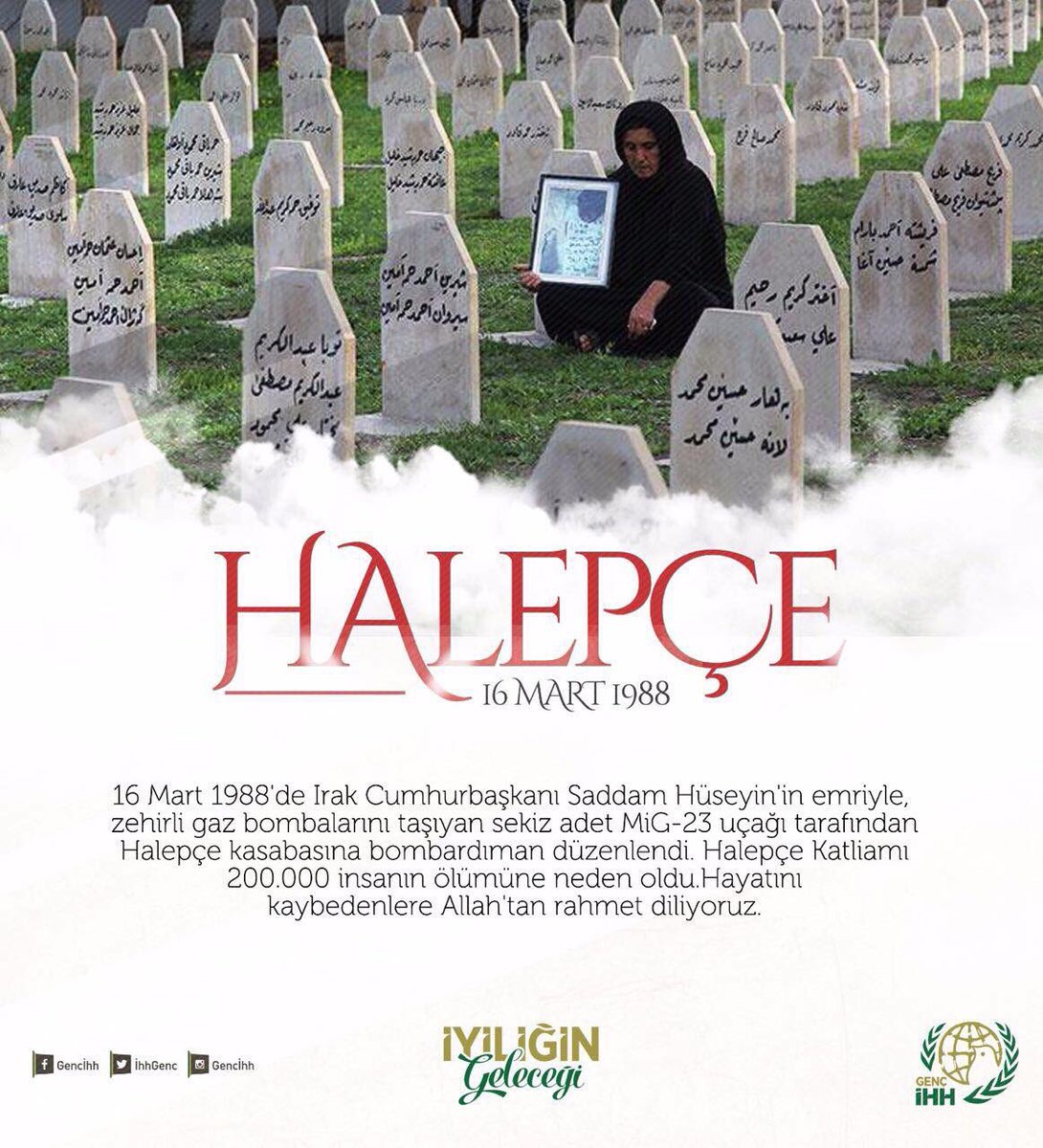 İnsanlık tarihinin kara lekesi olarak hafızalara kazınan Halepçe Katliamı'nda hayatını kaybedenleri rahmetle yad ediyoruz.