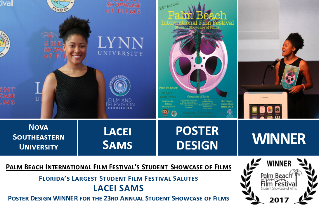 StudentFilmsFL's tweet photo. Congratulations to Lacei Sams of @NovaSE for winning the Poster Design award at the 22nd Annual Student Showcase of Films! #SSOF2017 https://t.co/o4Uzm2PZgn