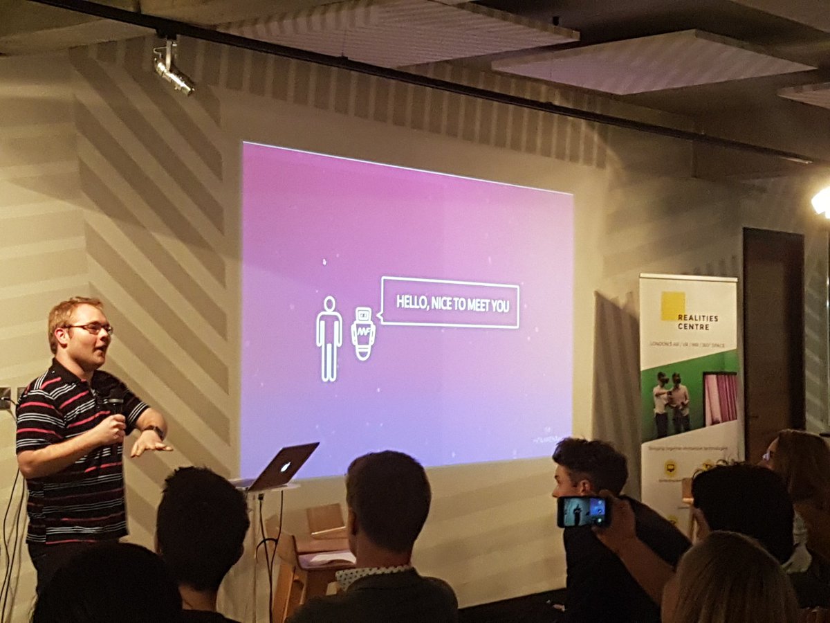 One last presentation before the break with <a href="/jamesravey/">James Ravenscroft</a> from Filament talking about #bots and NLP! #AIVR