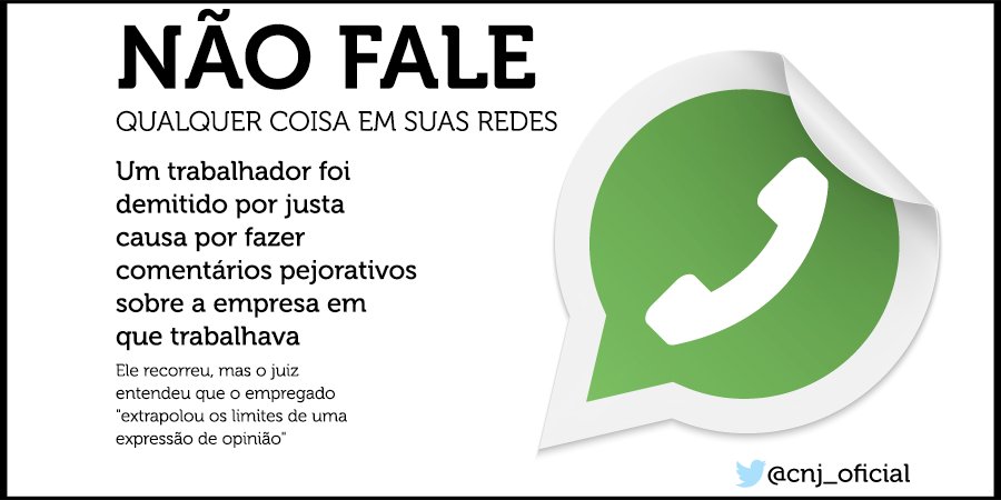 CNJ_oficial's tweet image. #FiqueLigado: tenha cautela com o que fala em grupos de amigos ou colegas de trabalho. Postura profissional sempre!