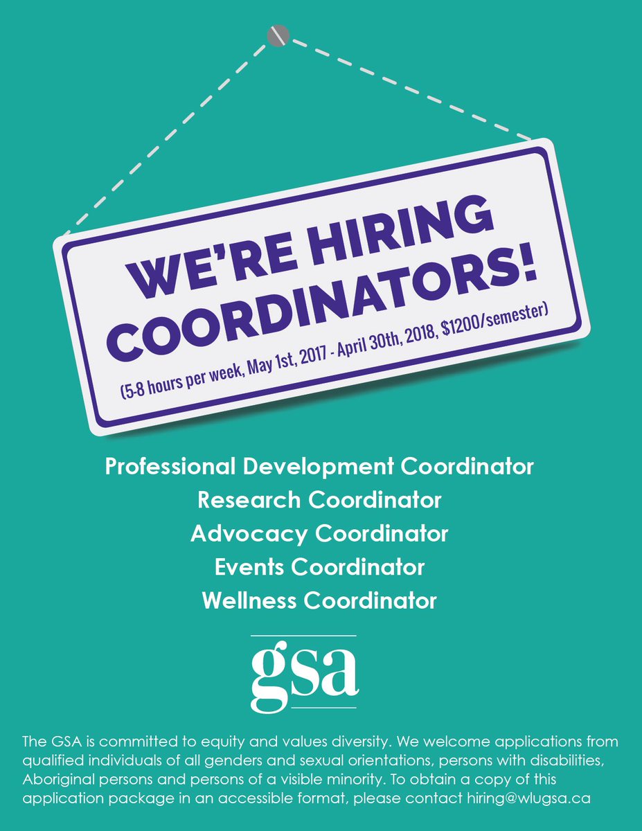 Looking to get involved with the GSA? We're looking for coordinators. View the full job description here: ow.ly/6cWZ309YMqV