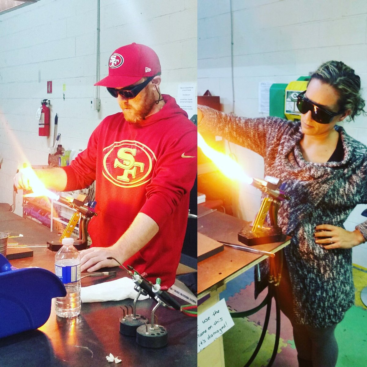 orangeglowglass's tweet photo. Stew &amp; Mandy trying out flameworking for the first time at @orangeglowglass. #marblemaking #marble #orangeglowglass #boro #introlesson https://t.co/akHFugeWe6