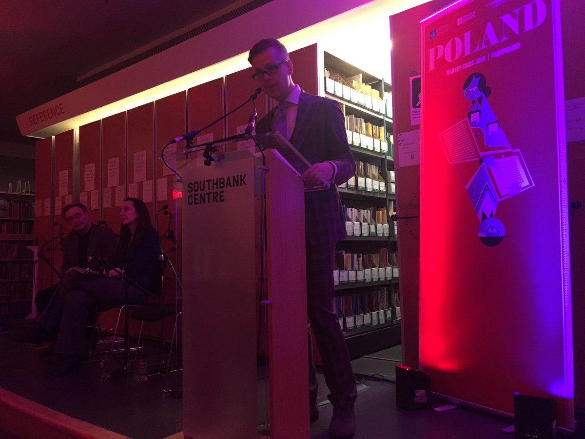 LitBritish's tweet photo. Marzanna Kielar, Jacek Dehnel &amp; @george_szirtes reading their poetry @southbankcentre 's Poetry Library #LBFpoland https://t.co/YbDBw3HLrL