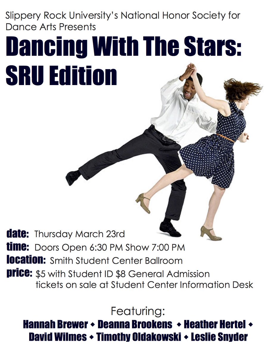 slipperyrocku's tweet photo. Who has what it takes to wow the crowd? Be there. #sruDWTS https://t.co/CRvGVJZMpL