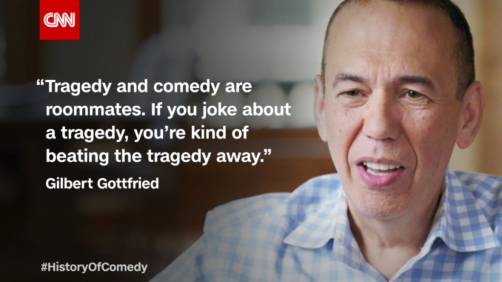 CNN's tweet photo. When is it okay to laugh about a tragedy? How does a comedian decide it’s okay to cross that line? @RealGilbert explains on #HistoryOfComedy https://t.co/bxcyDeiyhJ