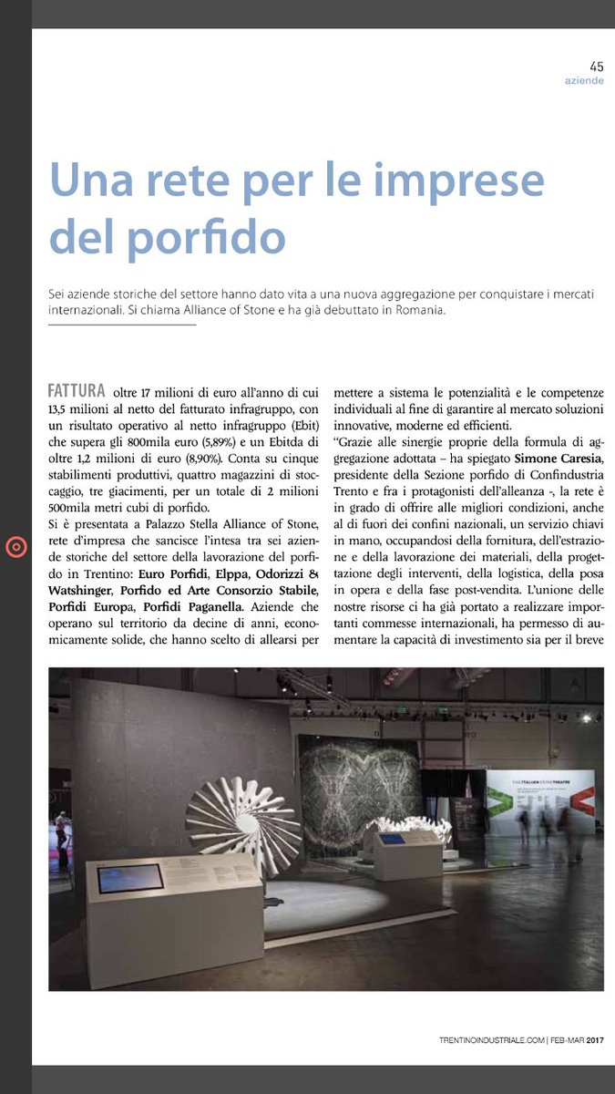 allianceofstone's tweet photo. Oggi su Trentino industriale grazie a #confindustriatrento https://t.co/MslWlh7Ydc