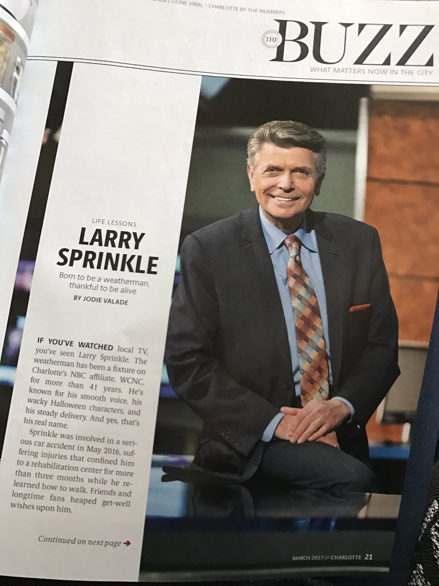 SarahSFrench's tweet photo. Great article in this month's @CharlotteMag about @WCNC's @LarryWCNC #InspiringStory #LarrySprinkle #ThatsHisRealName https://t.co/UTQONnxoJS