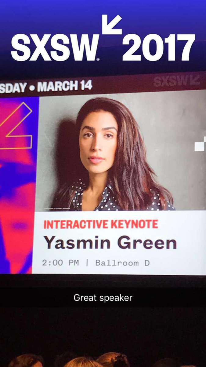 DaveDiamond2010's tweet photo. Impressed with Keynote speaker Yasmin Green Head of R&amp;D Jigsaw. What happens when the next billion people come online".  @yasmind #sxsw2017 https://t.co/uJJyknnBJ6