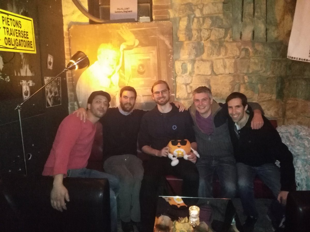 With <a href="/Snyke/">Christian Decker</a> <a href="/MisterBitcoin_/">Mr Bitcoin</a> <a href="/MarcoBitcoin/">Marco ✶ Bitcoin Educator</a> &amp; <a href="/a_ferron/">Antoine</a> in sof's bar Paris #bitcoin