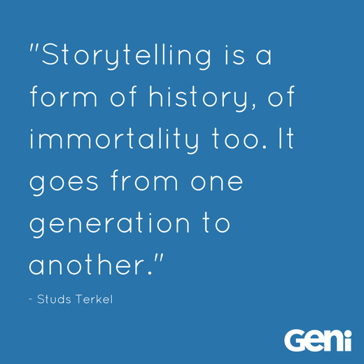 "Storytelling is a form of history, of immortality too. It goes from one generation to another." #quotes #familystories #genealogy
