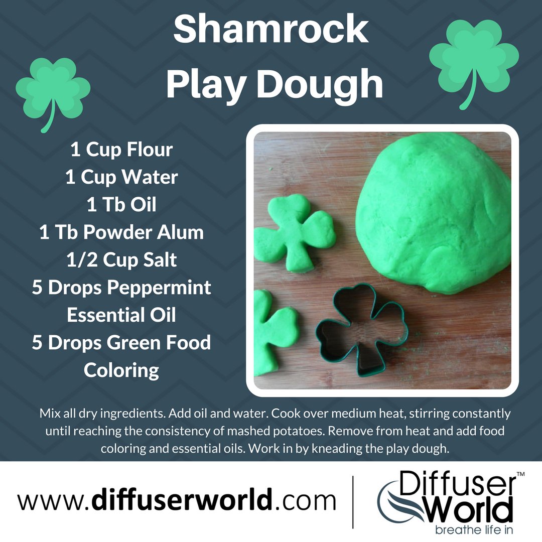 DiffuserWorldUS's tweet photo. Play Dough https://t.co/XbEXxZekv3 #essentialoils #aromatherapy #playdough #peppermintoil #StPatricksDay #oilrecipes #eo #Shamrocks https://t.co/oIz69A5pL0