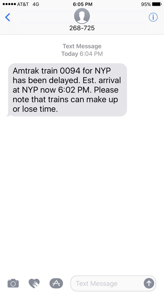 DoucheHunter2's tweet photo. @Amtrak -very timely notifications about delays!  Unbelievable https://t.co/wqV5vWQ3U9