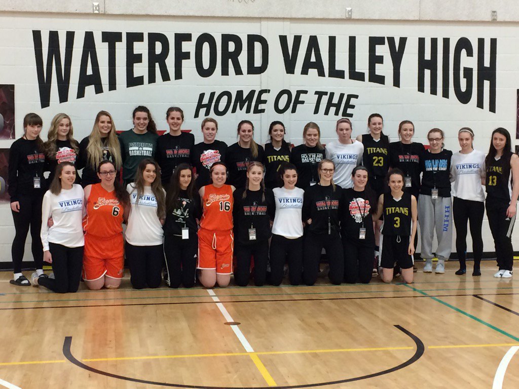 Senior players representing all teams at the Opening Ceremonies for the SSNL 4A Girls Varsity Basketball Provincials