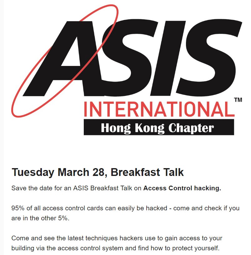 LumenID have been asked to present at an ASIS breakfast on card cloning and the latest hacks around access control on March 28 in Hong Kong