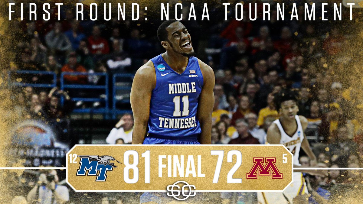 SportsCenter's tweet image. The Blue Raiders prevail!

12 seed Middle Tennessee takes down 5 seed Minnesota to reach the 2nd round for the 2nd-straight year.