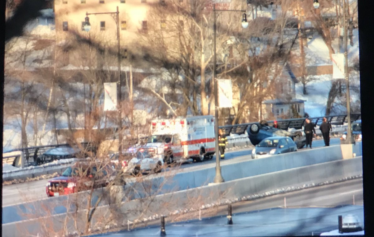 WorcesterAlert's tweet image. Rollover MVA Bellmont St westbound on the Bridge
