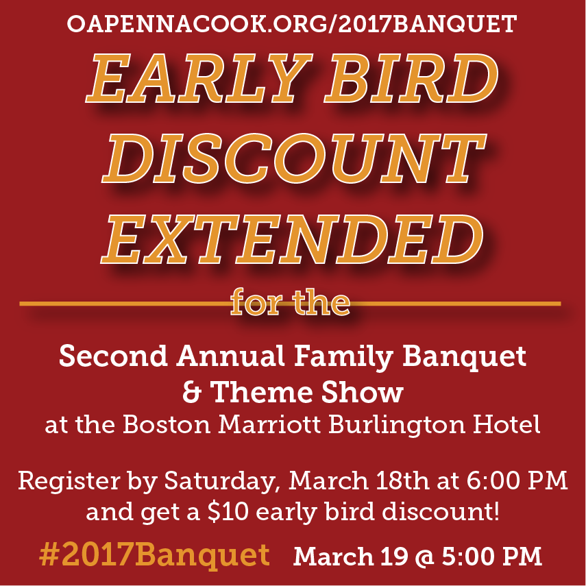 Have you registered for the #2017Banquet? In the spirit of brotherhood we have extended the early bird discount!
OAPennacook.org/2017Banquet