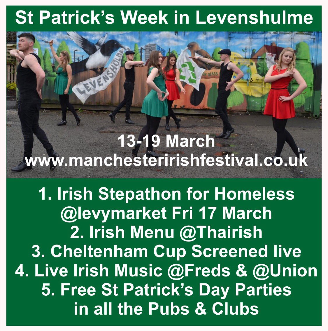 #Levenshulme set to stage one of the biggest outdoor #StPatricksDay parties in U.K. <a href="/levymarket/">Levenshulme Market</a> &amp; raise funds for #Homeless <a href="/mancirishfest/">#mancirishfest☘</a>