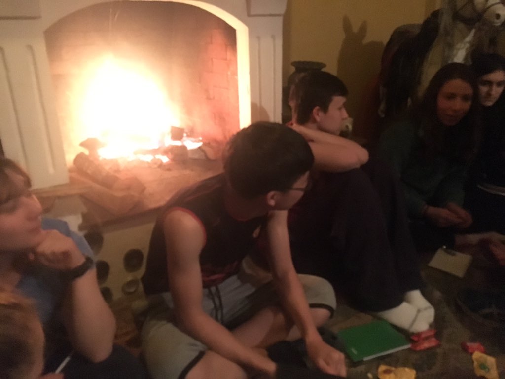 GuatsUpNobles's tweet photo. Processing our day around the fireplace.  This is the good life. https://t.co/MaOfDF68Ex
