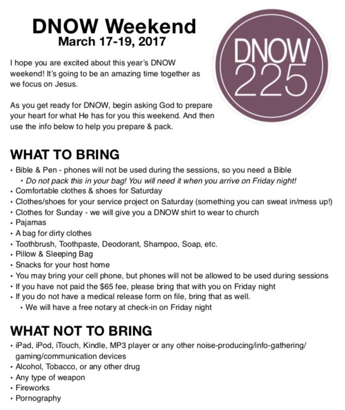 ibc_students's tweet photo. Take a look at our DNOW Packing List to make sure you've got everything you need for the best weekend of your year! https://t.co/6xNKa29feq