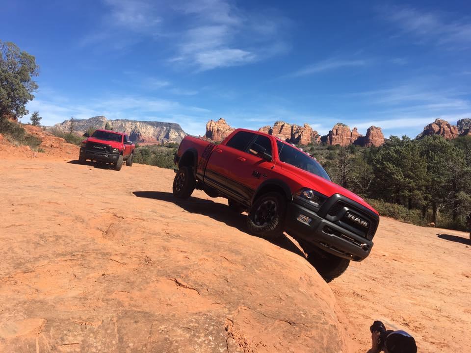 What's better than one red <a href="/RamTrucks/">Ram Trucks</a> Power Wagon on #Sedona's famed Broken Arrow Trail? Two!