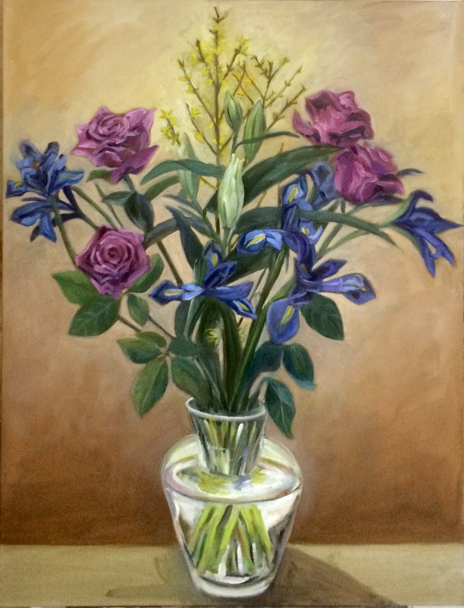 SecretLifeAChef's tweet photo. #iris #irises #pinkroses #roses #forsythia #lilies #art #artwork #artist #artistic #floral #flowers ##flowerporn #oilonlinen #fineart #arts https://t.co/xgG58MlEOM