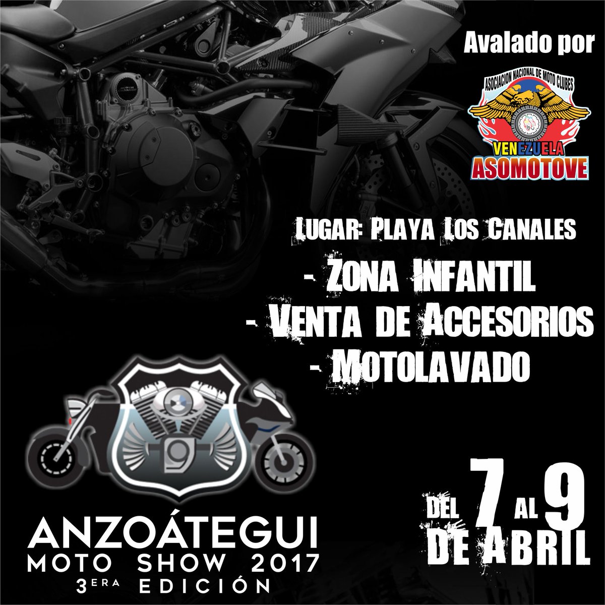 AnzMotoShow's tweet photo. Te esperamos del 7 al 9 de abril en #Lecheria para que disfrutes con tu familia del #AnzMotoShow2017 en la Playa Los Canales. https://t.co/24ukNneTW4