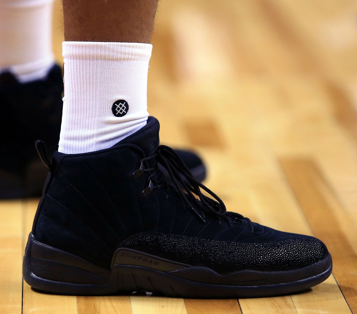 SoleCollector's tweet image. #SoleWatch: P.J. Tucker wearing the "OVO" Air Jordan 12.