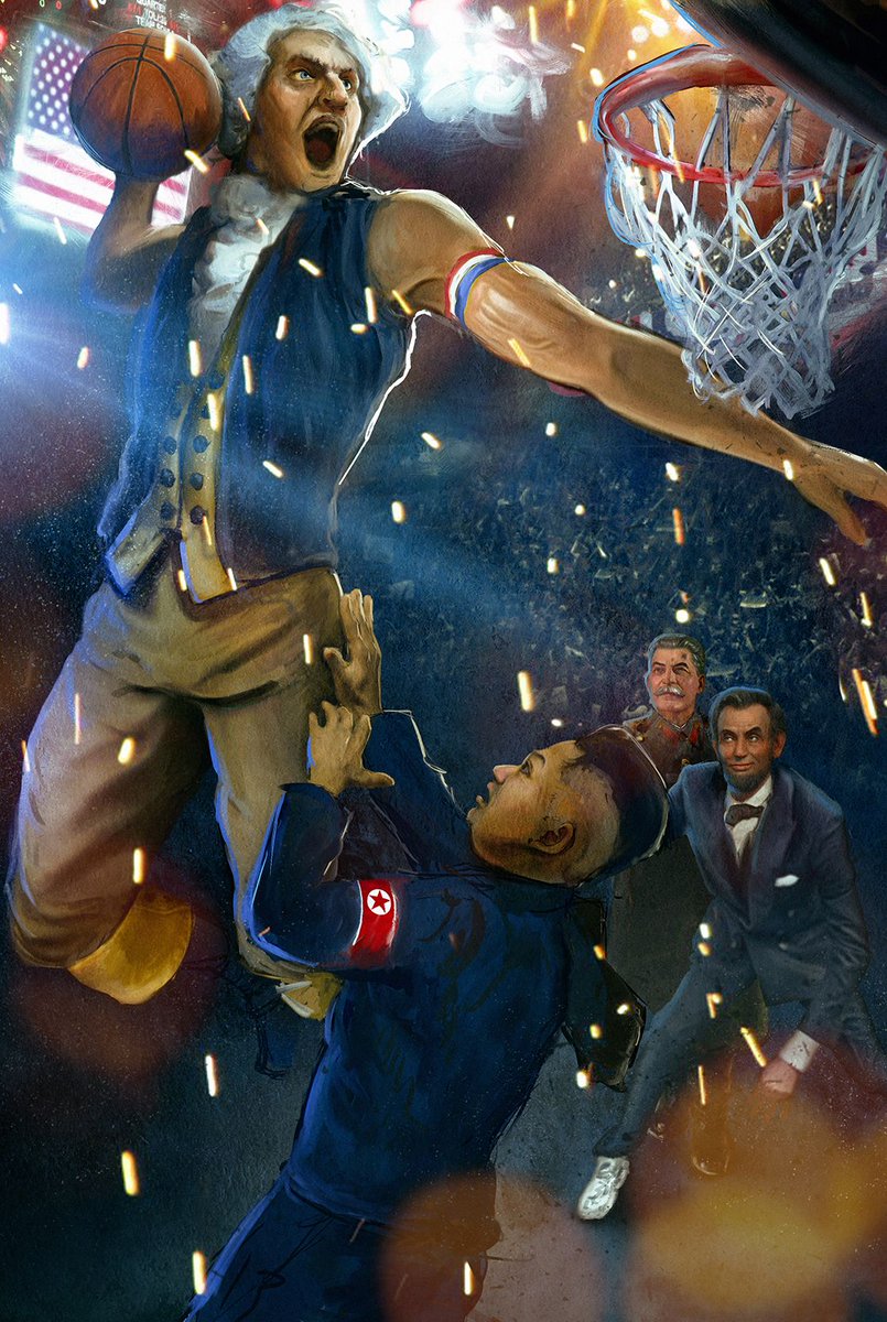 CloydRivers's tweet image. Nothin' says "March Madness" like George Washington dunkin' on communism. Merica.